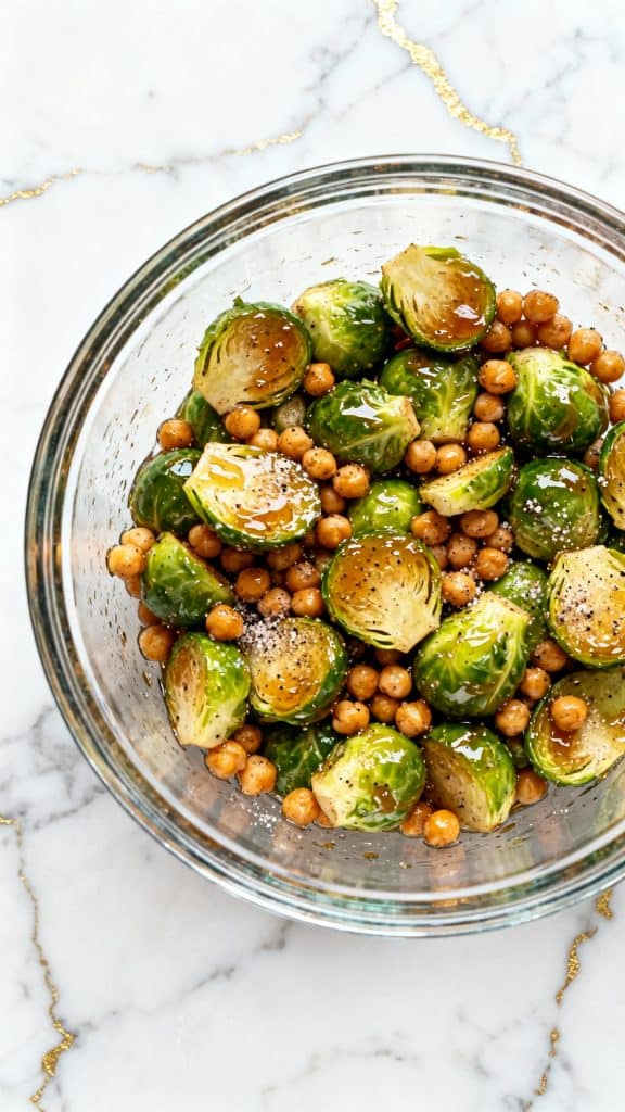Vegan Maple Roasted Brussels & Chickpea Bowl