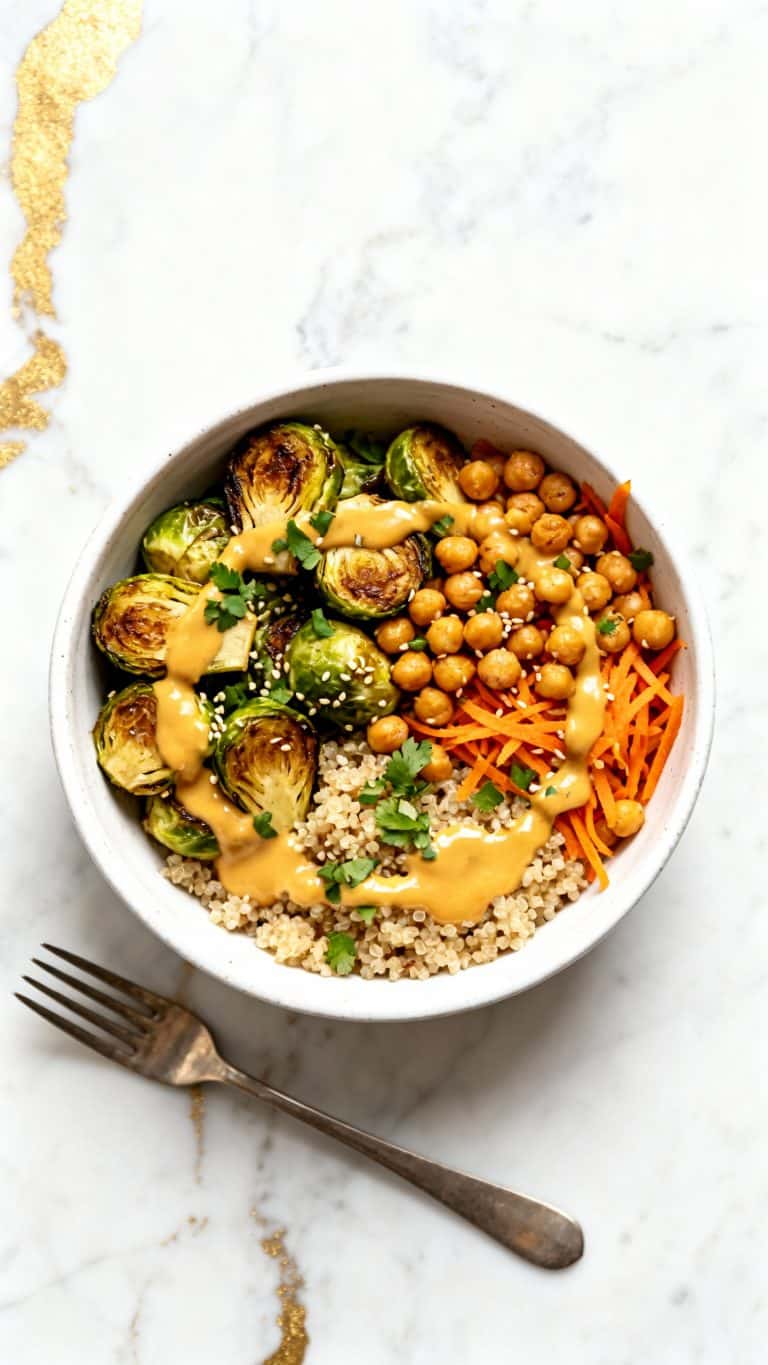 Vegan Maple Roasted Brussels & Chickpea Bowl