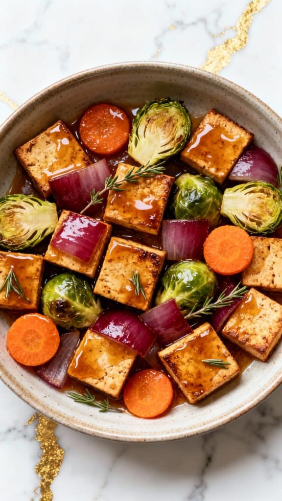 Vegan Apple Cider Tofu with Roasted Veggies