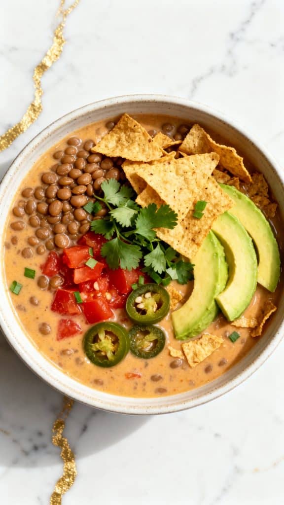 Creamy Vegan Lentil Tortilla Soup