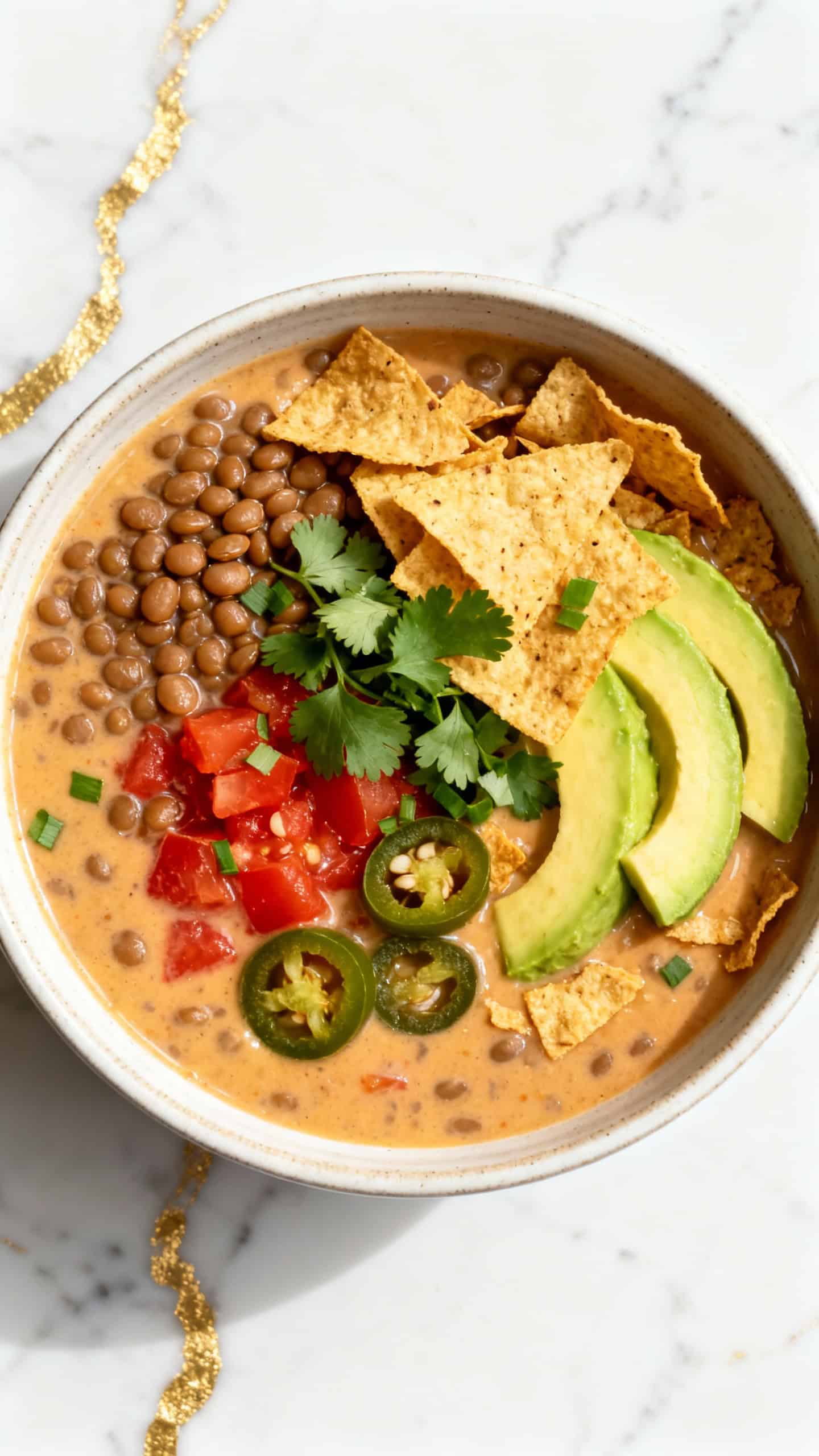 Creamy Vegan Lentil Tortilla Soup