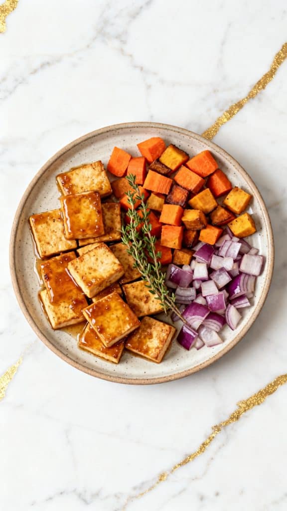 Vegan Apple Cider Tofu with Roasted Veggies