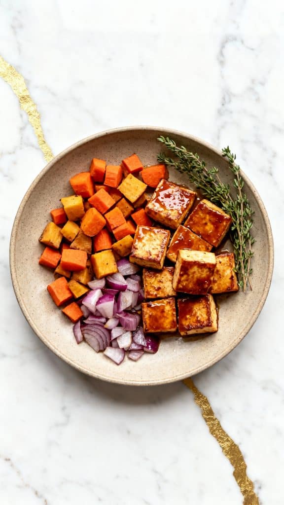 Vegan Apple Cider Tofu with Roasted Veggies