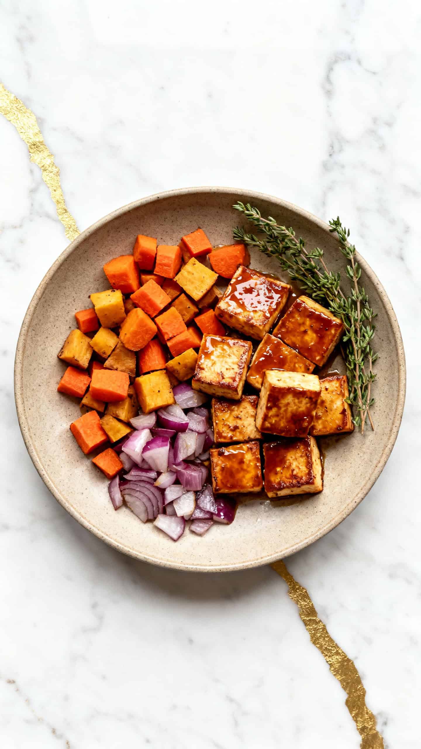 Vegan Apple Cider Tofu with Roasted Veggies