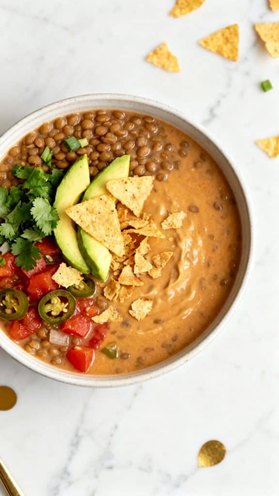Creamy Vegan Lentil Tortilla Soup