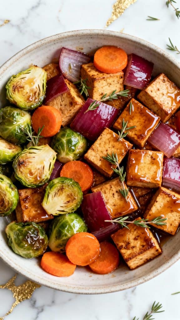 Vegan Apple Cider Tofu with Roasted Veggies
