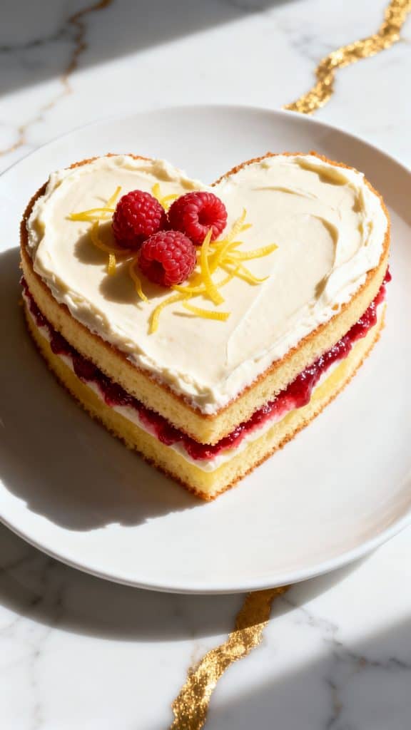 Vegan Heart-Shaped Raspberry Lemon Cake