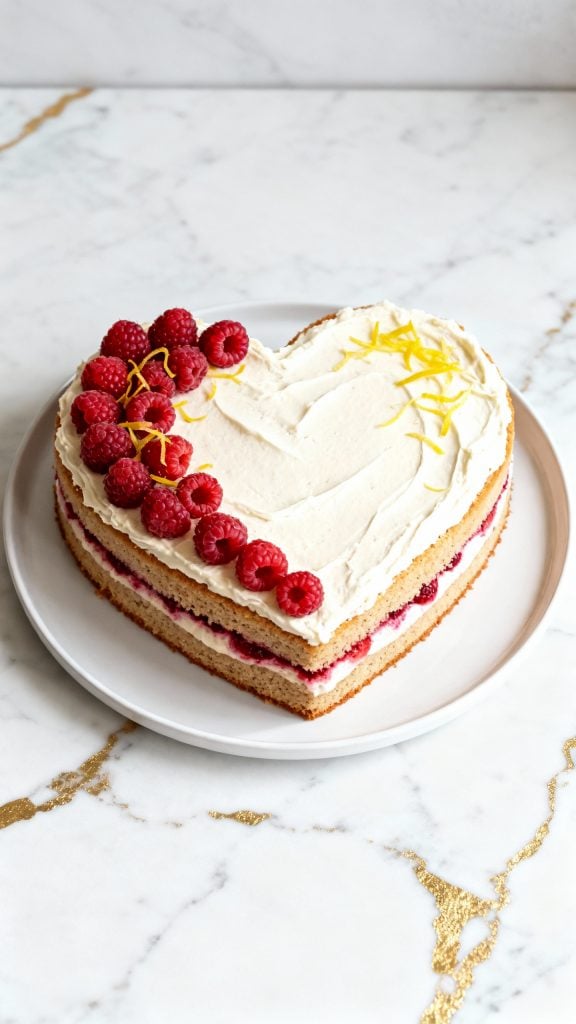 Vegan Heart-Shaped Raspberry Lemon Cake