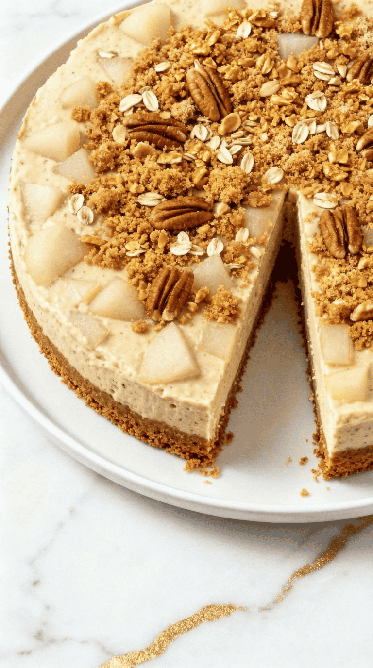 Vegan Pear Pecan Crumble Cheesecake