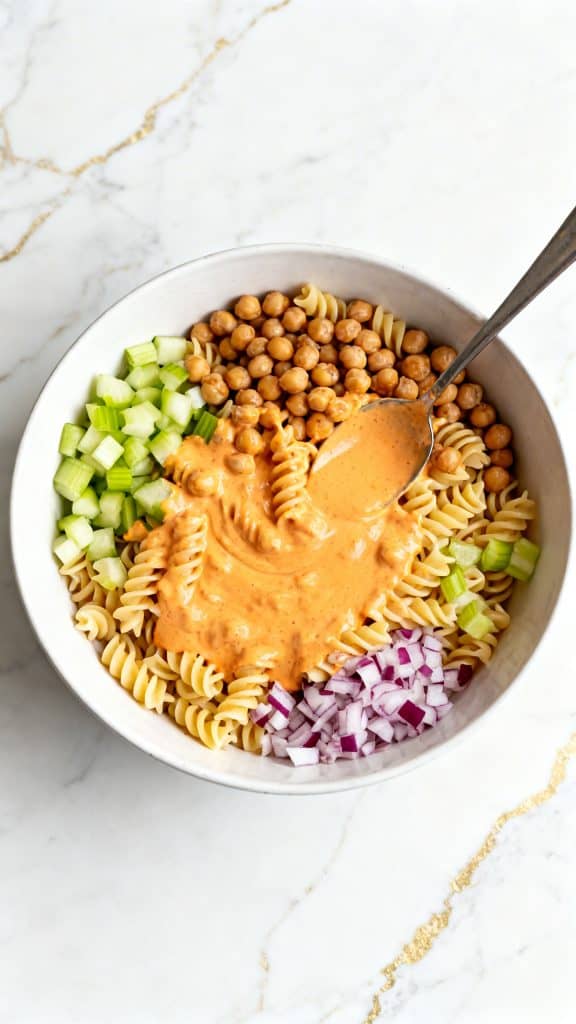 Buffalo Chickpea Pasta Salad