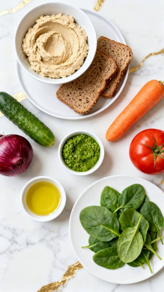 Vegan Pesto & Hummus Veggie Sandwich