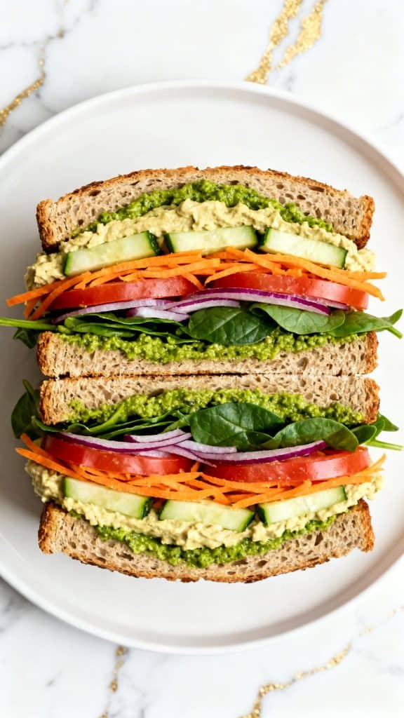 Vegan Pesto & Hummus Veggie Sandwich