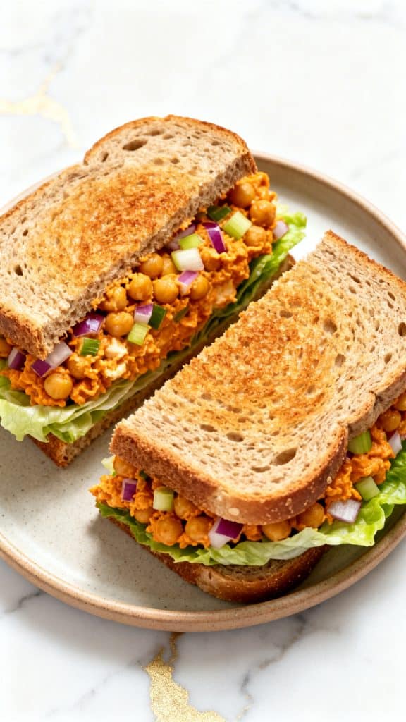 Vegan Buffalo Chickpea Salad Sandwich