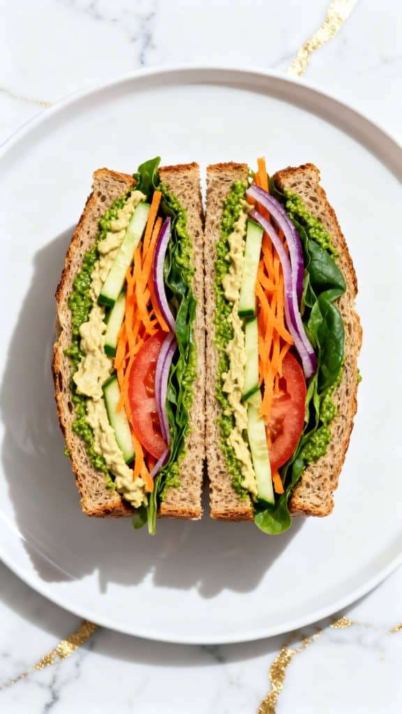 Vegan Pesto & Hummus Veggie Sandwich