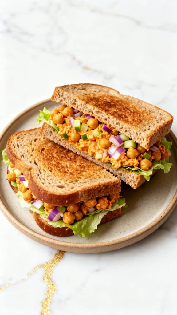 Vegan Buffalo Chickpea Salad Sandwich