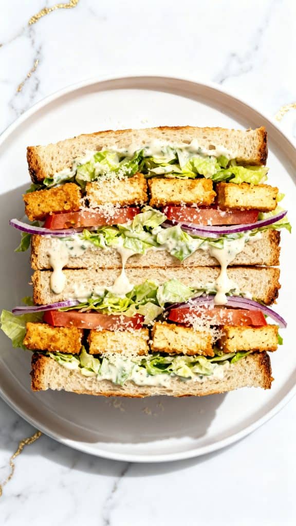 The Ultimate Vegan Crispy Tofu Caesar Sandwich