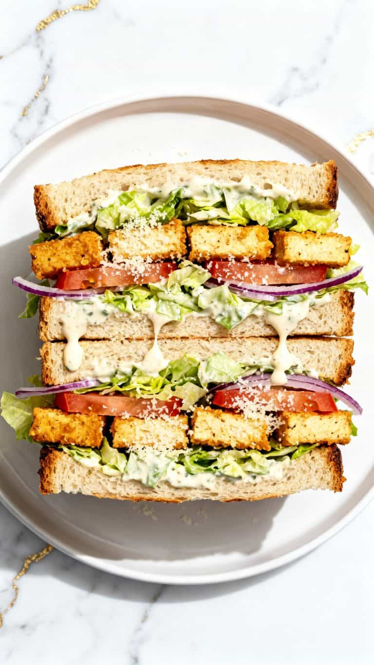 The Ultimate Vegan Crispy Tofu Caesar Sandwich
