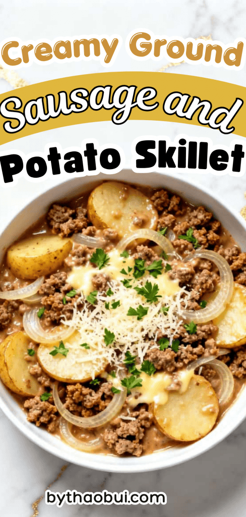 🍳 Some nights I want a real homemade dinner but I do not want a sink full of dishes afterward. Creamy Ground Sausage and Potato Skillet is a hearty one pan skillet meal loaded with ground sausage and tender potatoes for an easy weeknight dinner. ❤️ Save this for those hectic evenings when you need quick family dinners that actually fill everyone up.
