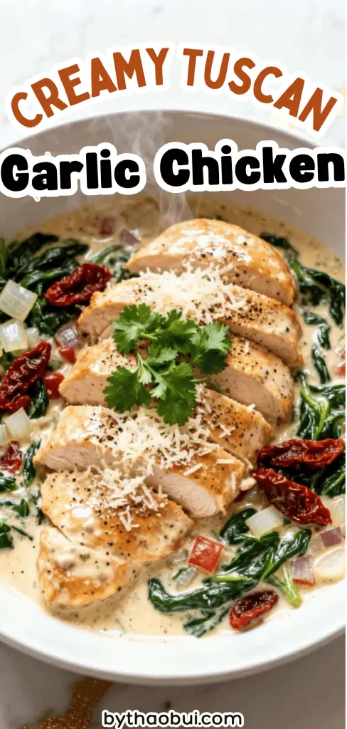 Sometimes you just want a cozy homemade dinner that feels a little special without spending hours in the kitchen. Creamy Tuscan Garlic Chicken is packed with rich flavor using Tuscan Garlic Chicken Recipe and Italian Chicken Dishes Recipes, with a creamy garlic sauce, spinach, and sun-dried tomatoes. ❤️ Save this pin for your next Italian-inspired dinner and keep this Tuscan Chicken Recipe handy!
