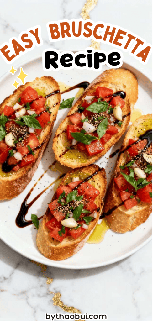 I always need a quick appetizer when friends stop by unexpectedly and I don&rsquo;t want to spend all day cooking. This Easy Bruschetta Recipe combines fresh tomatoes, basil, and crusty bread for a Classic Bruschetta Recipe that feels fresh, simple, and full of flavor. Save this pin for your next gathering when you need an easy Tomato Basil Bruschetta everyone will love. ❤️