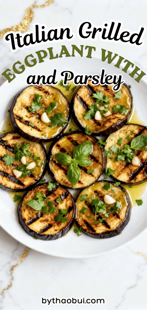 I always need a simple side dish when pasta night starts feeling a little too heavy. Italian Grilled Eggplant with Basil and Parsley combines fresh basil, fresh parsley, extra virgin olive oil, and tender grilled eggplant for one of my favorite Italian eggplant recipes. Save this pin for an easy Italian side dish that works for weeknight dinners and summer gatherings. 🍆