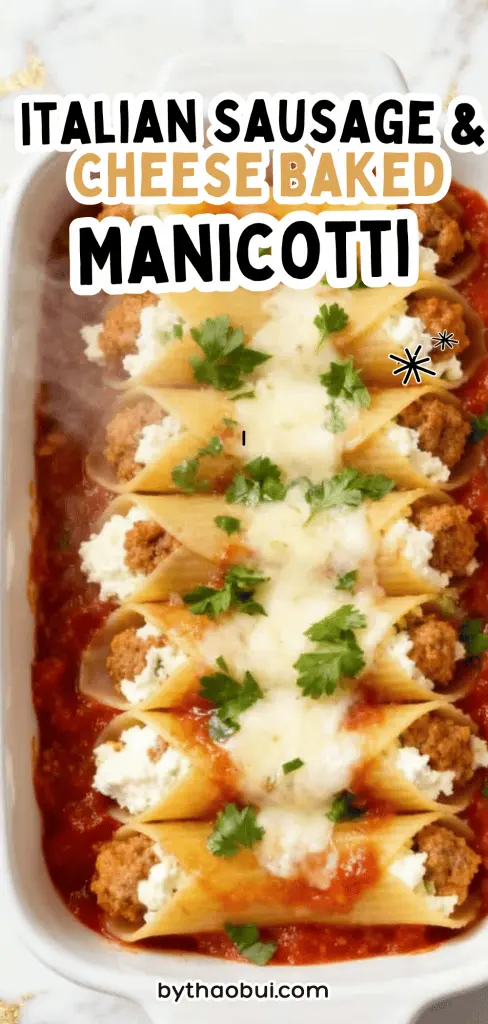 Some nights you want something homemade that feels extra special without spending hours in the kitchen. Italian Sausage & Cheese Baked Manicotti is filled with creamy cheese and savory sausage, making it an Easy Sausage Manicotti Bake and one of the best Manicotti With Italian Sausage recipes for family dinners. ❤️ Save this pin so you always have a comforting manicotti recipe ready for busy evenings.