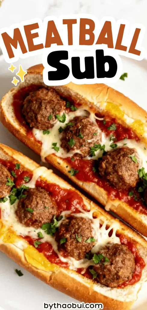Some nights I just want something warm, cheesy, and way more satisfying than takeout. This meatball sub is loaded with homemade meatballs, Italian seasoning, melty cheese, and rich sauce for one of the best cheesy Italian sandwiches you'll make at home. ❤️ Save this for your next cozy dinner because this homemade meatball sub recipe is always a winner.