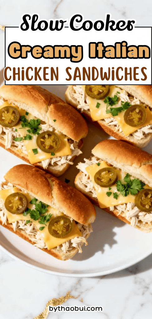 Slow Cooker Creamy Italian Chicken Sandwiches For The Easiest Crockpot Comfort Food 🍗Description: Busy days make it hard to get a warm dinner on the table without spending hours in the kitchen. Slow Cooker Creamy Italian Chicken Sandwiches are packed with flavor and make Crockpot Italian Chicken Sandwiches using tender Shredded Italian Chicken Crockpot that's perfect for an easy family meal. 📌 Save this for your next Easy Crockpot Dinners night when you want a sandwich