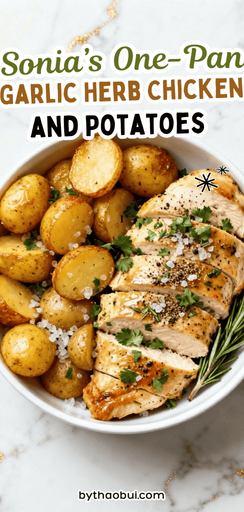 Some nights I just do not have the energy to deal with a sink full of dishes after cooking. Sonia&rsquo;s One-Pan Garlic Herb Chicken and Potatoes is a flavorful one pan dinner packed with garlic herb chicken, roasted potatoes, and simple ingredients that cook together beautifully. Save this pin for those busy evenings when you need easy one pan chicken and potatoes recipes. ✨
