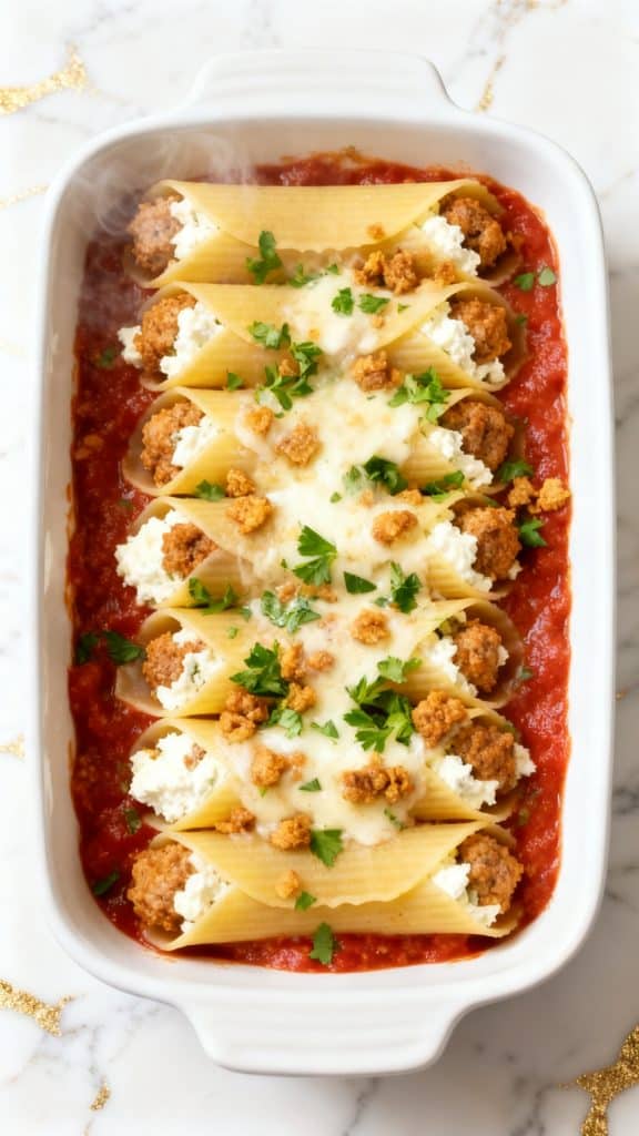 Italian Sausage & Cheese Baked Manicotti