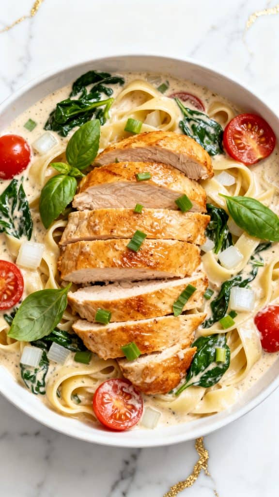 Italian Summer Dinner Party Menu: Creamy Tuscan Chicken Pasta