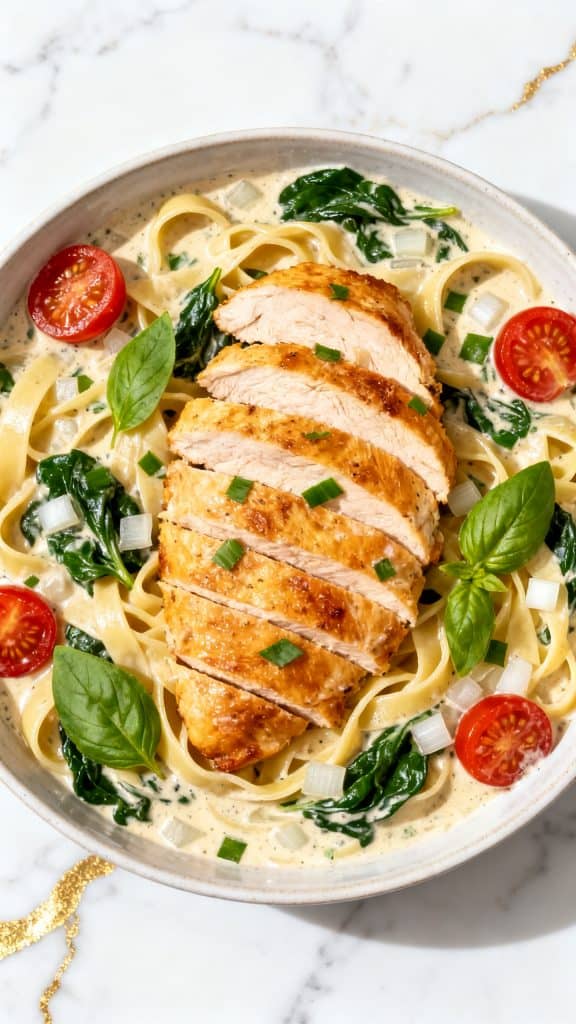 Italian Summer Dinner Party Menu: Creamy Tuscan Chicken Pasta