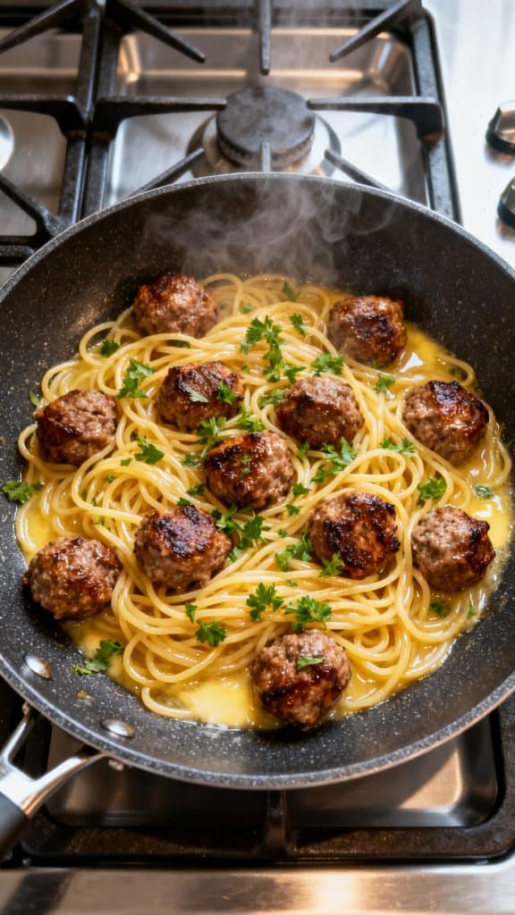 Garlic Butter Meatball Pasta