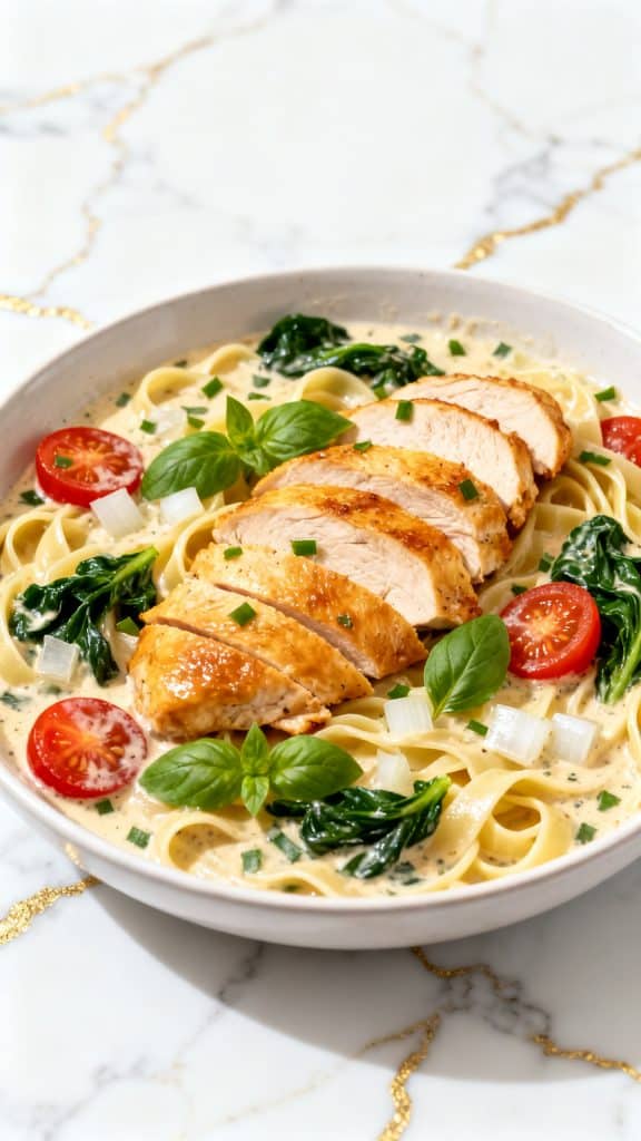 Italian Summer Dinner Party Menu: Creamy Tuscan Chicken Pasta