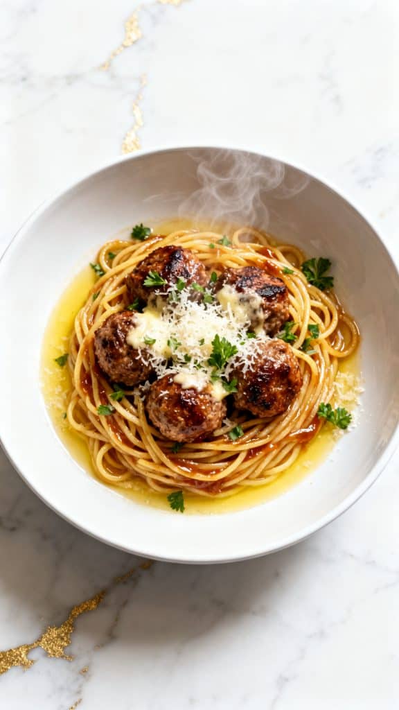 Garlic Butter Meatball Pasta