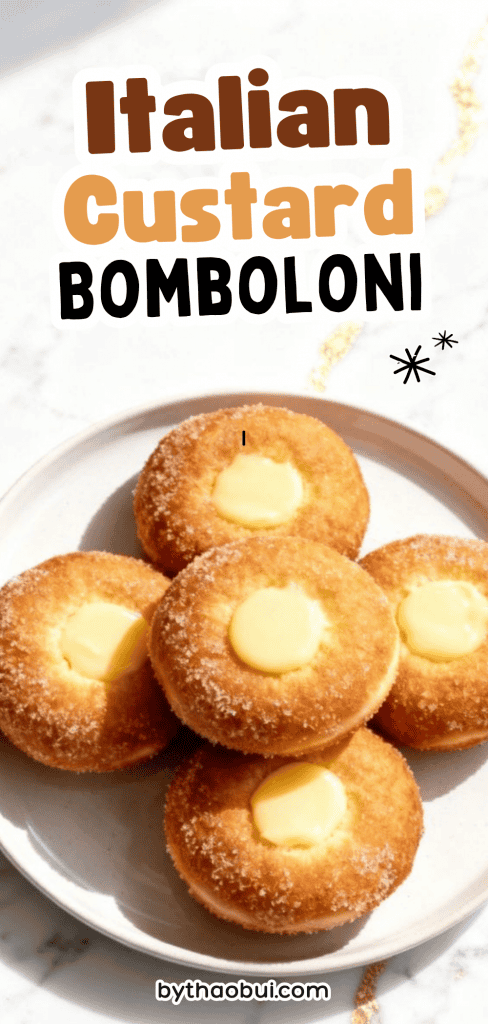 Ever have one of those days when a plain dessert just feels a little boring? Italian Custard Bomboloni are soft Italian donuts filled with silky vanilla custard and finished with a sweet sugar coating, making them one of the most loved authentic Italian desserts. Save this bomboloni recipe for your next sweet craving and enjoy a little Italian bakery magic at home. ✨