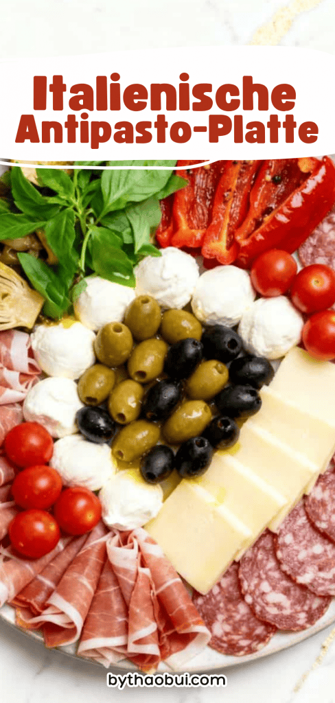 Whenever I need something that looks impressive without spending hours in the kitchen, this is my favorite trick. Italienische Antipasto-Platte brings together an easy Antipasto Platter with marinated vegetables, Italian cheese, olives, and colorful Italian appetizers everyone loves. ❤️ Save this for your next party and keep these antipasto platter ideas handy!