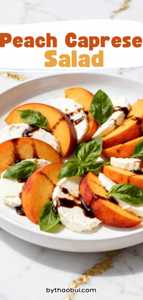  When peaches are perfectly ripe, I always look for something other than cobblers and cakes to make with them. Peach Caprese Salad combines juicy peaches, fresh mozzarella, and balsamic glaze into one fresh peach caprese salad that feels light and delicious. Save this pin for later if you need new peach salad ideas for summer.