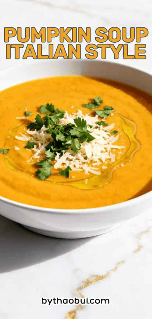 When the evening turns cold, I always want a warm bowl of soup that feels homemade. Pumpkin Soup Italian Style is a creamy pumpkin soup with comforting flavor and a smooth texture. Save this Italian pumpkin soup for your next cozy dinner night.