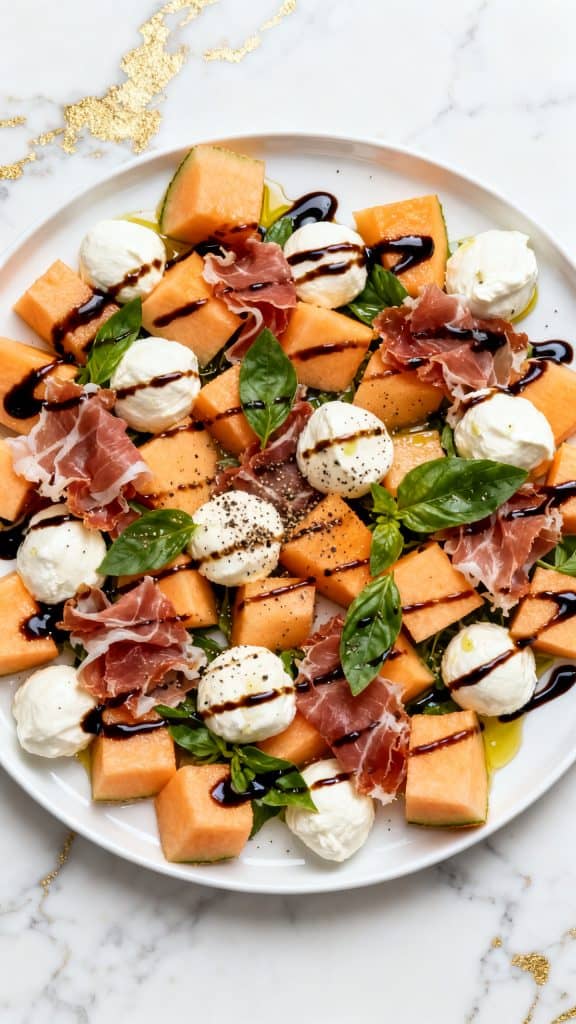 Caprese Melon Salad with Prosciutto and Mozzarella