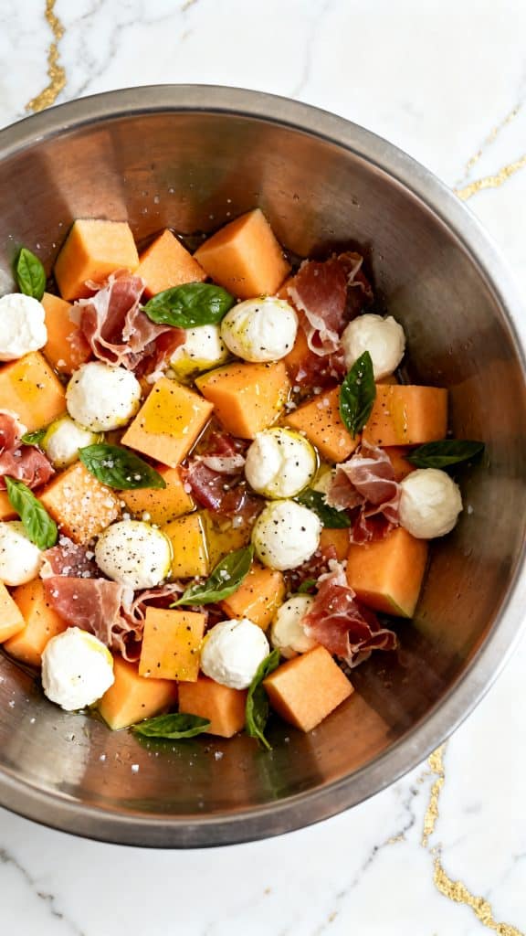 Caprese Melon Salad with Prosciutto and Mozzarella