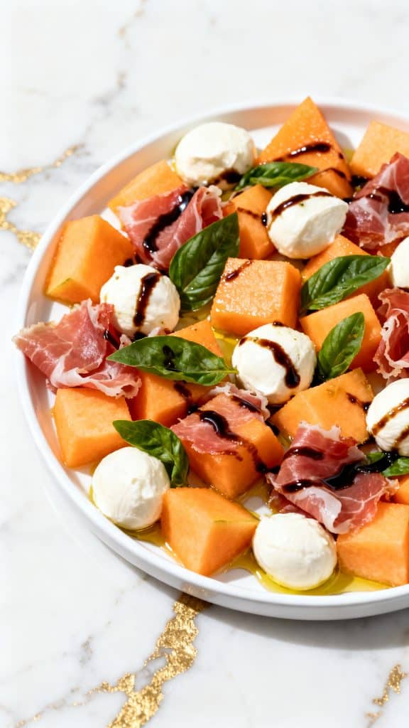Caprese Melon Salad with Prosciutto and Mozzarella