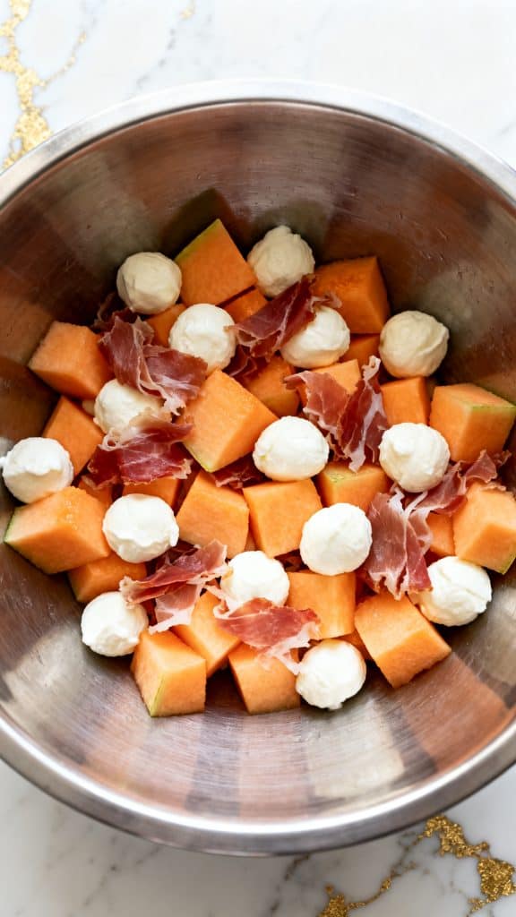 Caprese Melon Salad with Prosciutto and Mozzarella