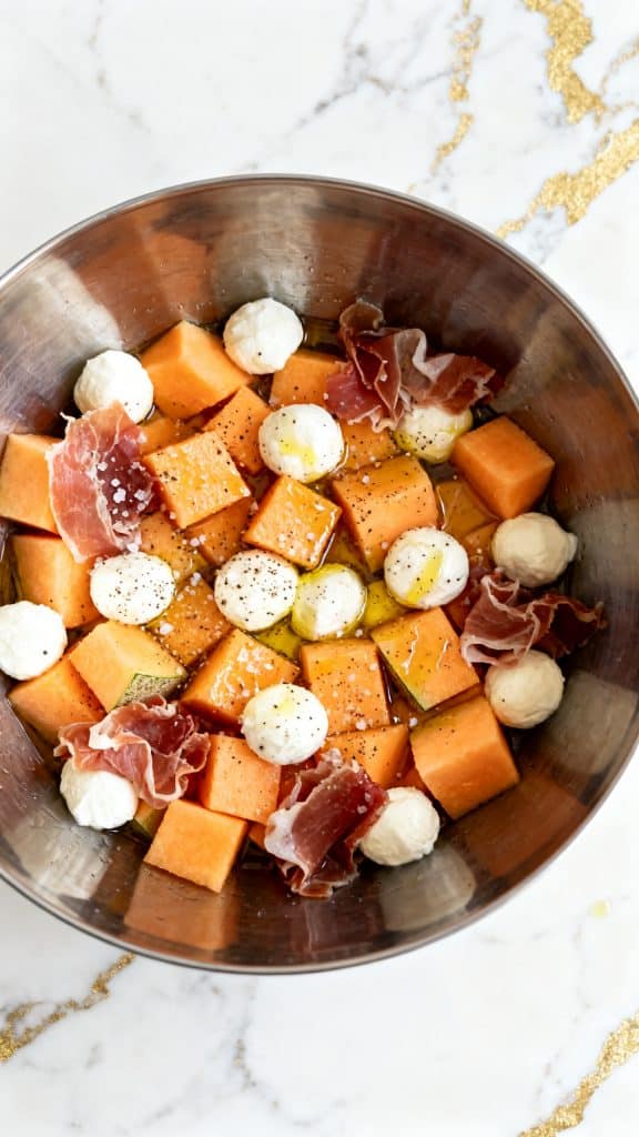 Caprese Melon Salad with Prosciutto and Mozzarella