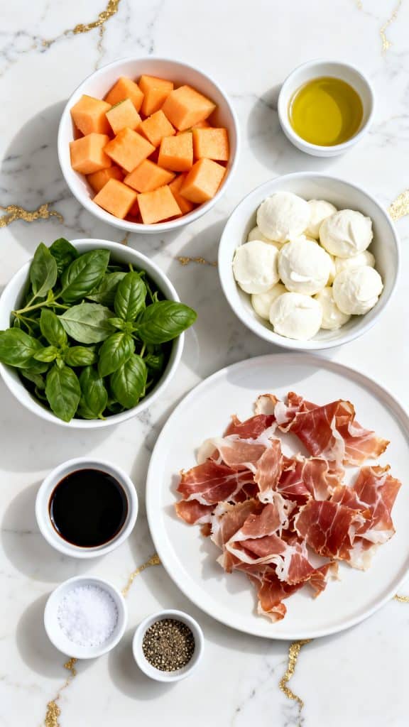 Caprese Melon Salad with Prosciutto and Mozzarella
