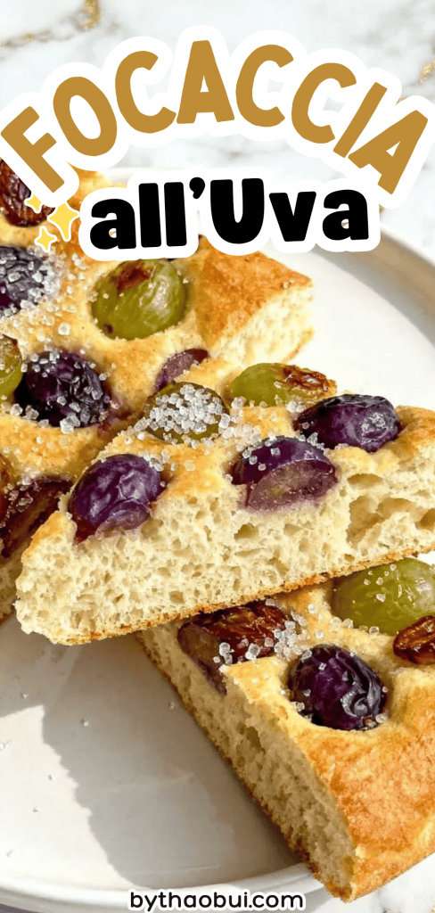 Some baking days call for trying something a little different from the usual loaf of bread. Focaccia all&rsquo;Uva is a rustic Italian Grape Focaccia inspired by traditional Schiacciata With Grapes, combining sweet grapes with soft, golden focaccia for a beautiful seasonal bake. Save this pin for your next Italian baking adventure. 🇮🇹🍞