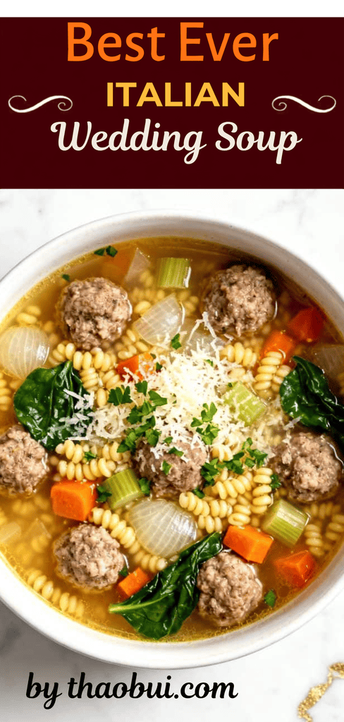 When you want something warm and familiar without making dinner feel complicated, this soup hits the spot. Best Ever Italian Wedding Soup combines tender beef and pork meatballs, tiny pasta, fresh spinach, and golden broth in an easy Italian wedding soup. Save this pin for a flavorful homemade soup that makes any evening feel cozier.