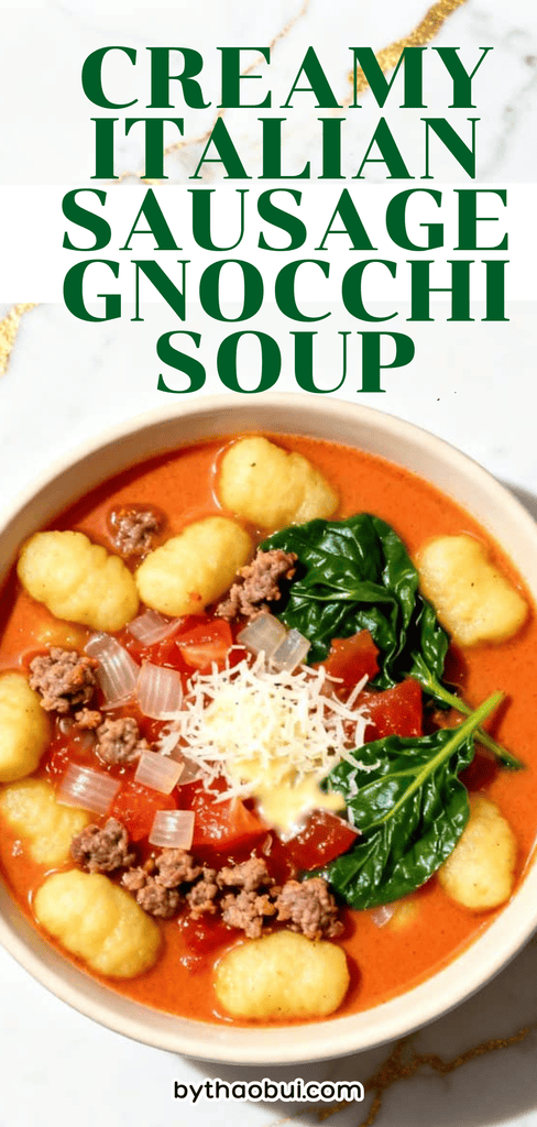 : When I want a cozy dinner that feels filling without spending all evening in the kitchen, a creamy bowl of soup always sounds good. 🍲 Creamy Italian Sausage Gnocchi Soup combines savory Italian sausage, tender gnocchi, spinach, and creamy broth for a hearty Italian sausage soup and easy one pot meal. Save this comforting sausage soup for a chilly night when you need something warm and satisfying. ❤️