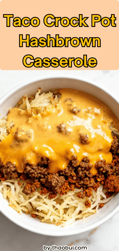 When everyone is hungry and you need something filling, this cozy dinner comes to the rescue. Taco Crock Pot Hashbrown Casserole combines seasoned beef, shredded potatoes, and plenty of cheesy flavor for an easy hamburger hashbrown casserole. Save this hearty ground beef casserole recipe for your next family dinner.