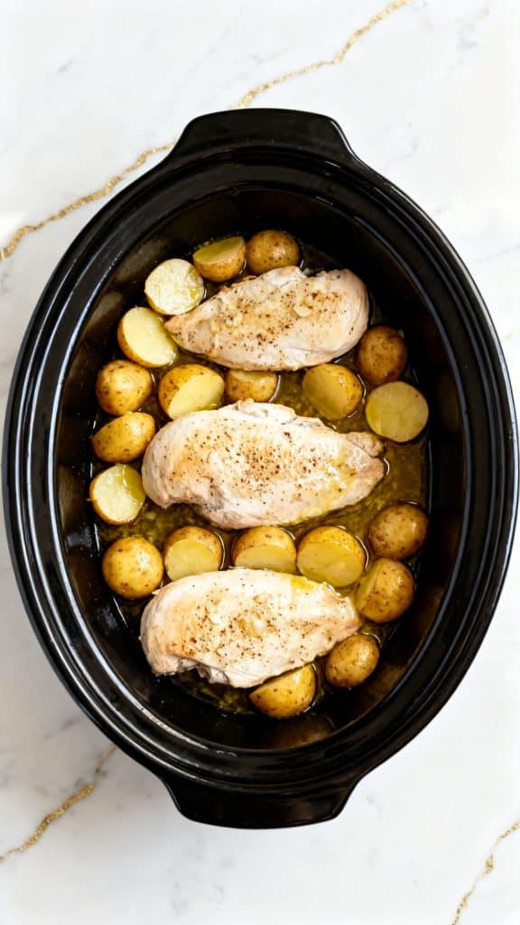 Crockpot Garlic Parmesan Chicken and Potatoes